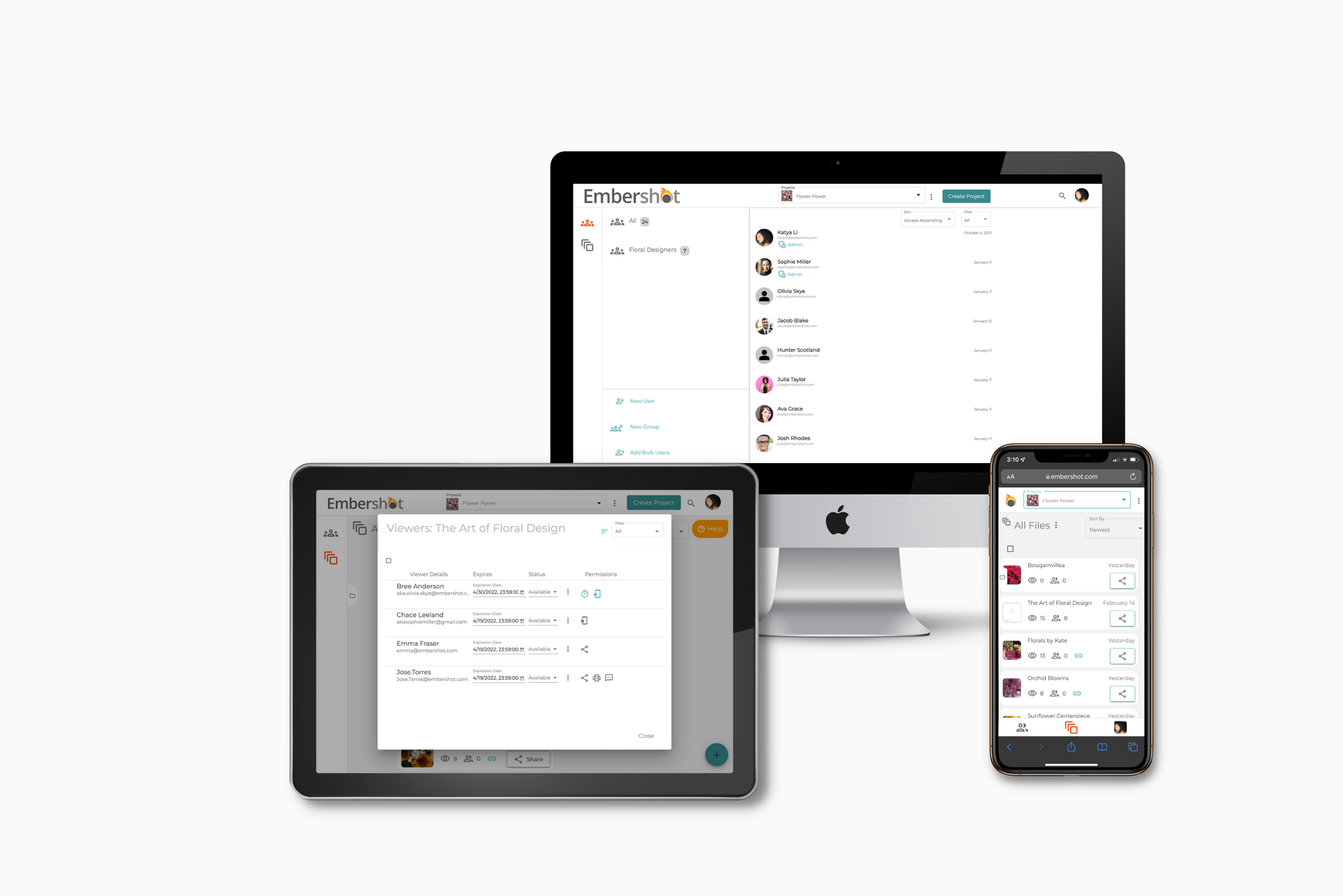 Embershot running on desktop, tablet and phone